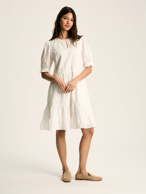 Isabel White Cotton Broderie Dress Joules