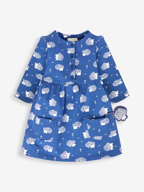JoJo Maman Bébé Denim Blue Hedgehog Girls' Button Front Dress