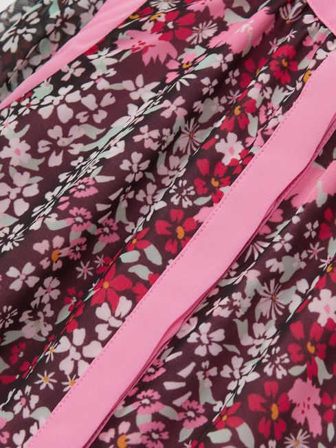 Senior Floral Print Contrast Dress in Pink