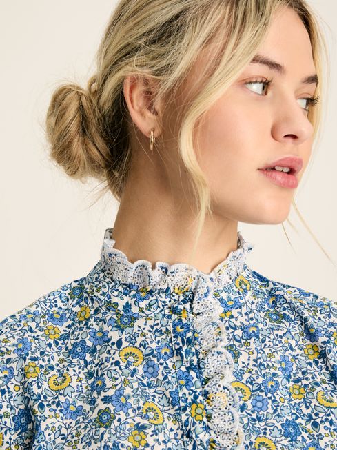 Valentina Blue White Broderie Trim Blouse Joules