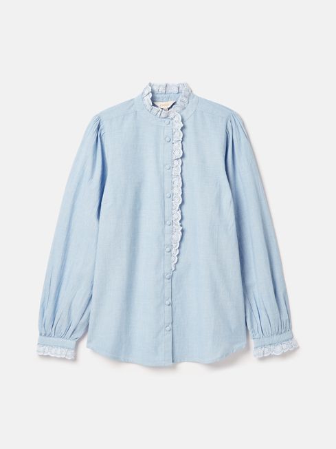 Valentina Blue Broderie Trim Blouse Joules