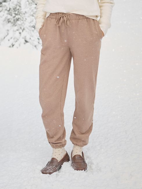 Brown Herringbone Jersey Slim Leg Joggers Joules