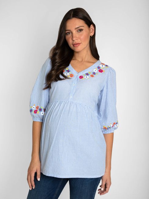 Buy JoJo Maman B b Stripe Embroidered Maternity Shirt from the