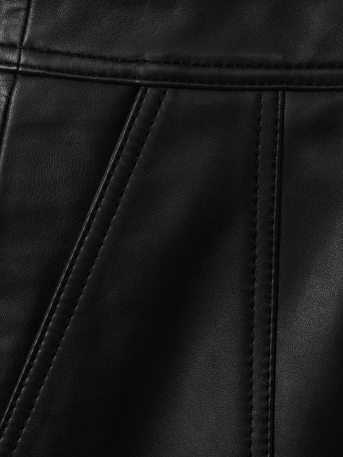 Leather High Rise Mini Skirt in Black