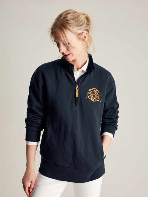 Joules Official Burghley Blue Quarter Zip Quilted Sweatshirt