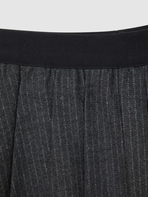 Junior Wool Blend Striped Pleated Skirt in Dark Grey