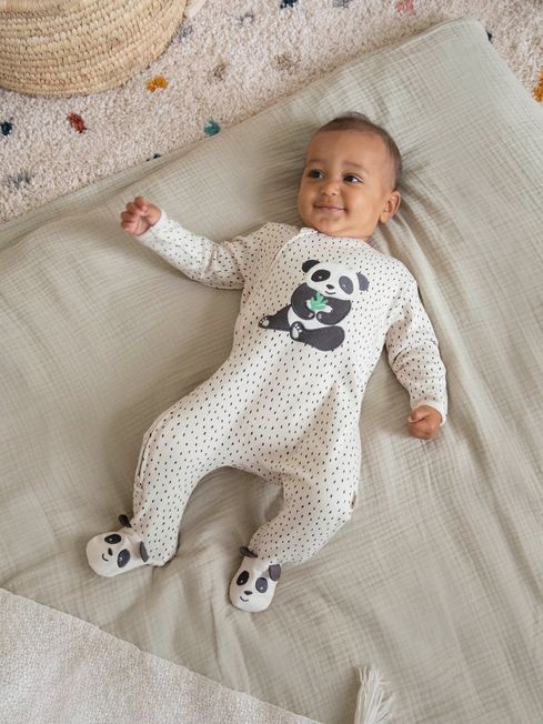 JoJo Maman Bébé Panda Appliqué Zip Cotton Baby Sleepsuit