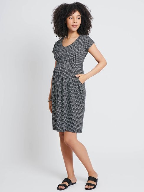 Black Bud Print Maternity Nursing Tunic Dress