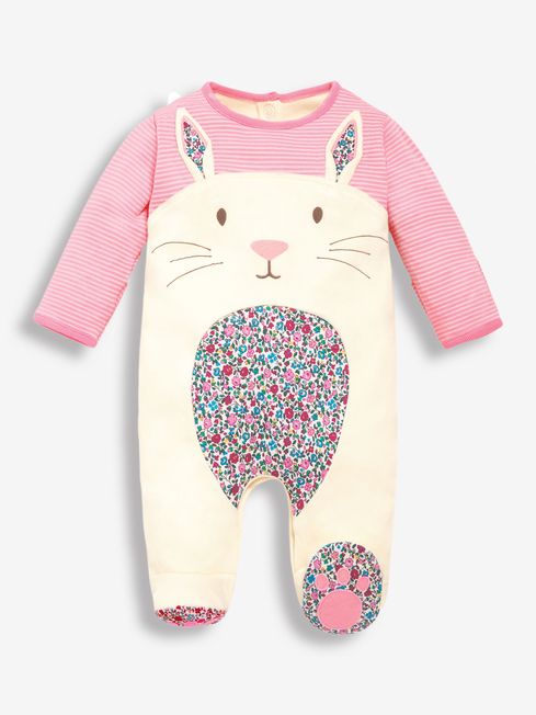 JoJo Maman Bébé Cream Bunny Appliqué Baby Sleepsuit