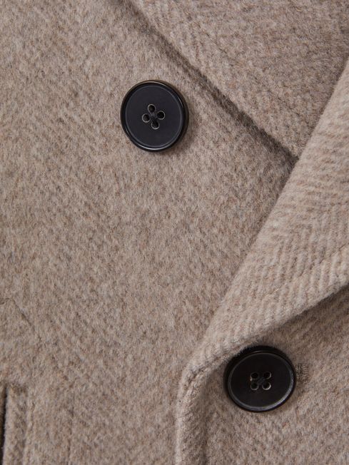 Senior Wool Blend Double Breasted Peacoat in Oatmeal