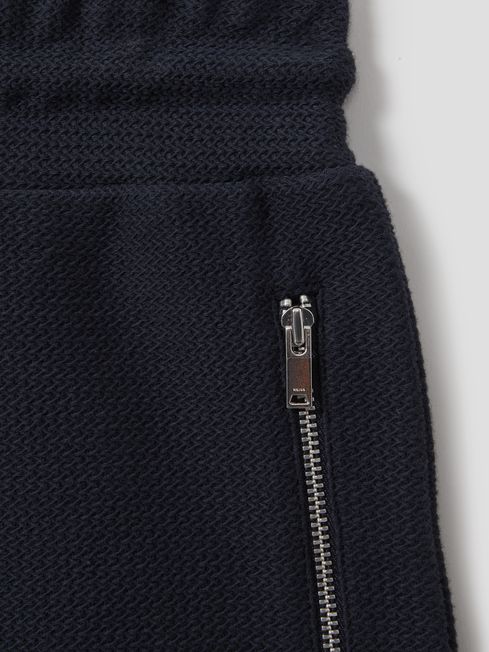 Textured Cotton Drawstring Shorts in Navy