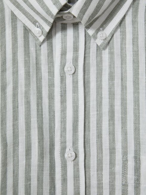 Linen Button-Down Collar Shirt in Sage Bengal Stripe