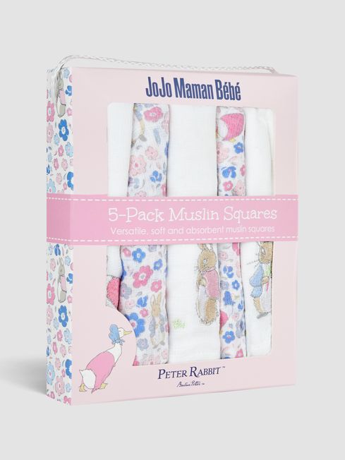 5 Pack Pretty Beatrix Potter Embroidered Muslins JoJo Maman Bebe