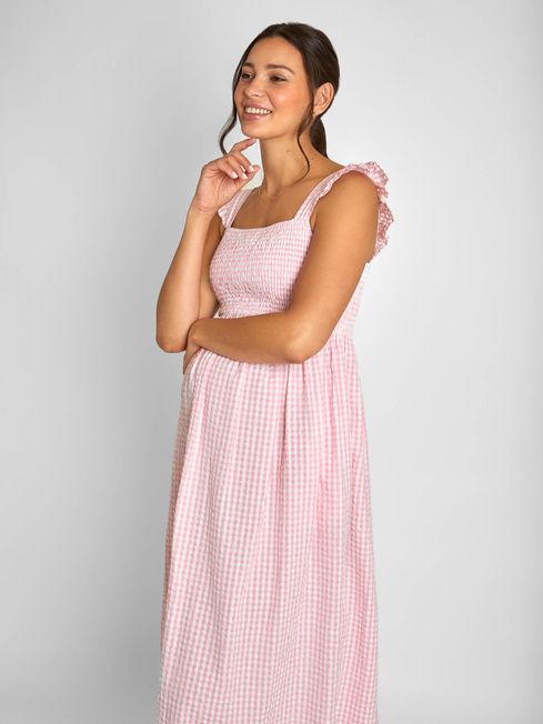 Pink gingham midi dress sales