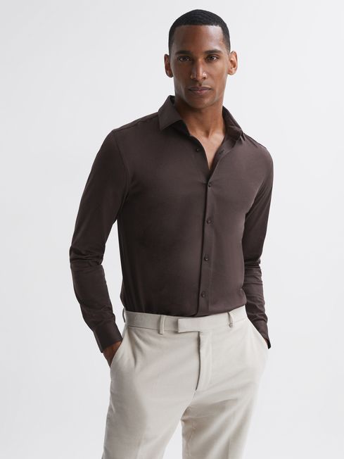 Reiss Chocolate King Mercerised Cotton Button-Through Shirt