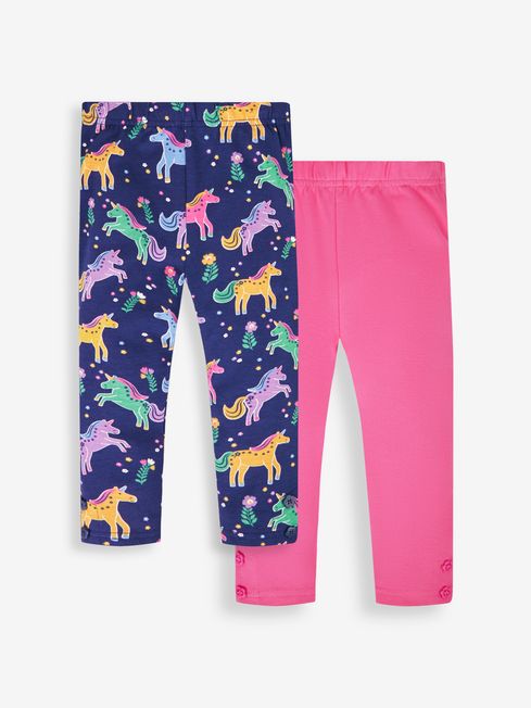 JoJo Maman Bébé Navy Blue Unicorn & Pink Girls' 2-Pack Leggings