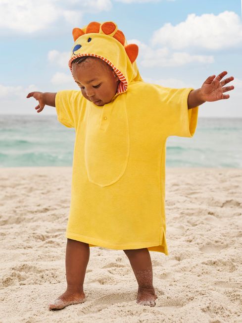 Yellow Lion Towelling Hooded Pull On Cover Up JoJo Maman Bebe