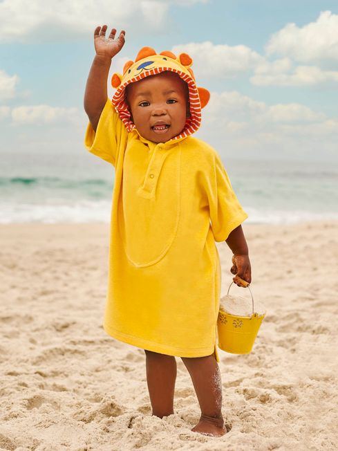 JoJo Maman B b Yellow Lion Towelling Hooded Pull On Cover Up