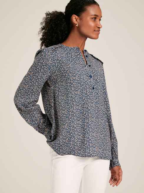 Joules Emsley Blue Floral Long Sleeve Blouse