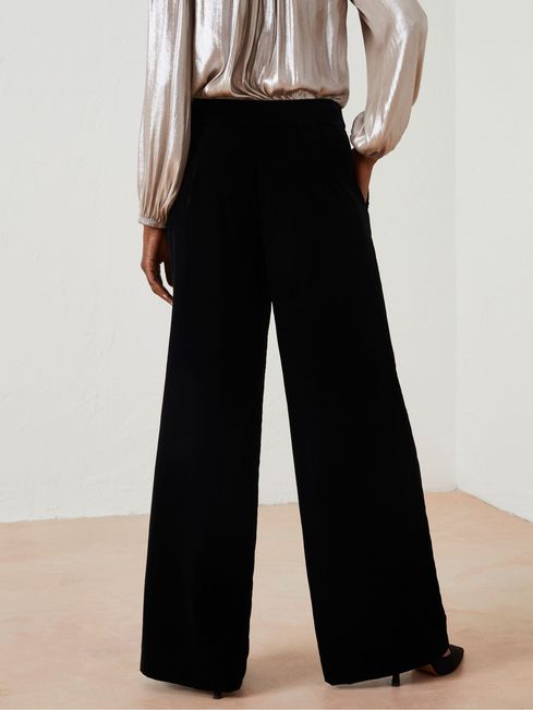 Black Wide Leg Velvet Trousers FatFace