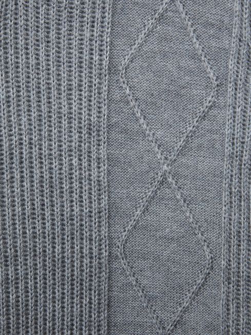 Senior Knitted Open-Collar Top in Soft Grey Melange