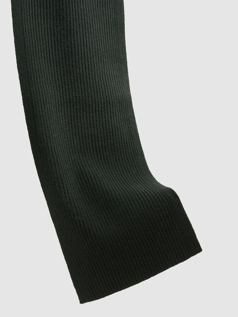 Merino Wool Ribbed Scarf in Forest Green
