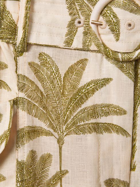Linen Tropical Print Shorts in Neutral