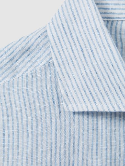 Linen Button-Through Shirt in Soft Blue Fine Stripe