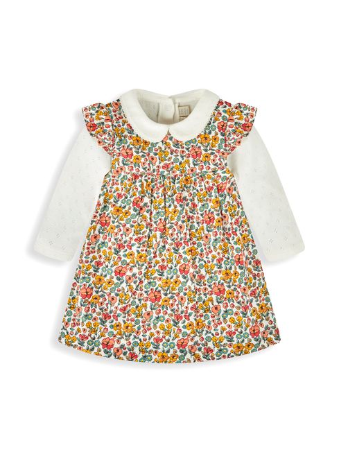 JoJo Maman Bébé Yellow Autumn Floral Girls' 2-Piece Cord Baby Dress & Body Set