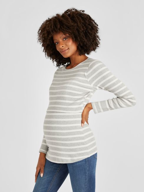 Grey Ribbed Maternity Nursing Jersey Top