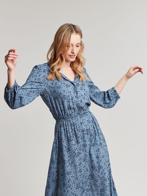 Joules Blue Josie Frill Elasticated Waist Dress