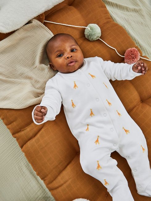Buy JoJo Maman Bébé Embroidered Cotton Baby Sleepsuit from the JoJo Maman  Bébé UK online shop