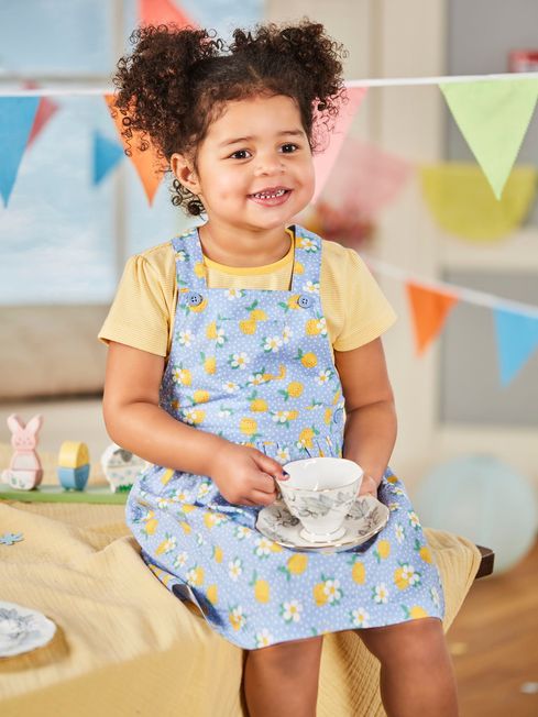 Buy JoJo Maman B b Girls 2 Piece Lemon Floral Dungaree Dress Set