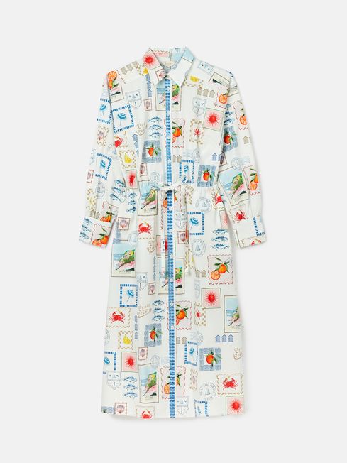 Francesca White Tie Waist Shirt Dress Joules