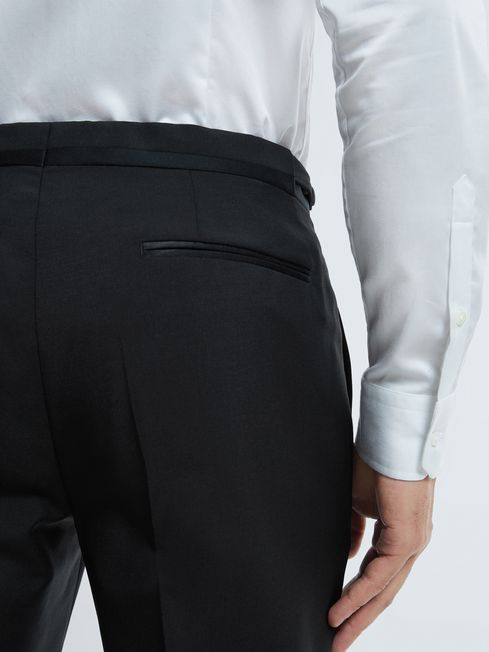 Atelier Wool Blend Slim Fit Tuxedo Trousers in Black