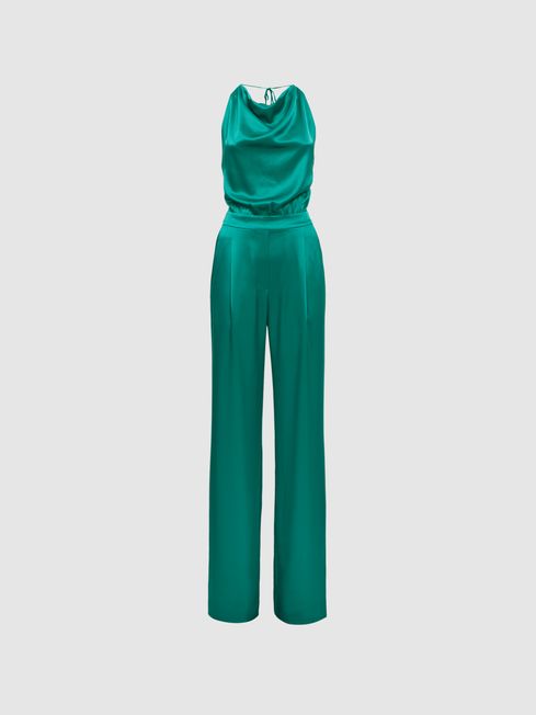 Reiss Green Malia Cowl Neck Jumpsuit