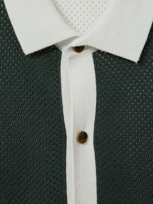 Senior Cotton Blend Open Stitch Shirt in Green/Optic White