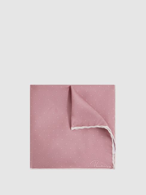 Reiss Pink Liam Polka Dot Silk Pocket Square
