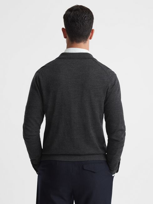 Merino Wool Button-Through Cardigan in Charcoal