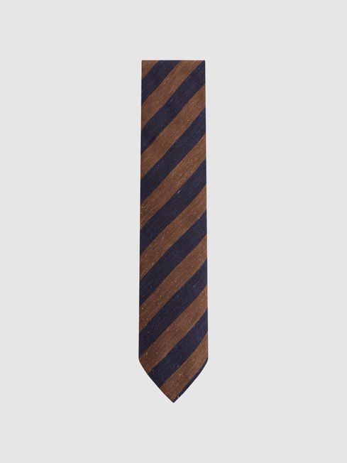 Reiss Tobacco/Navy Sienna Textured Silk Blend Striped Tie
