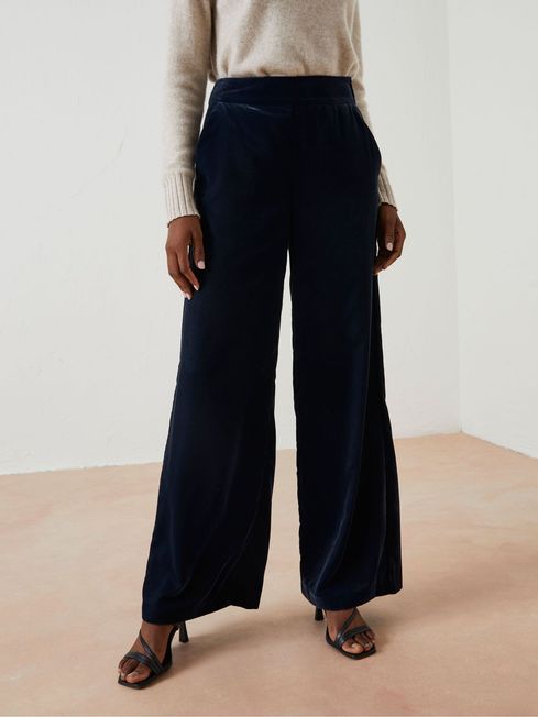 Blue Wide Leg Velvet Trousers FatFace