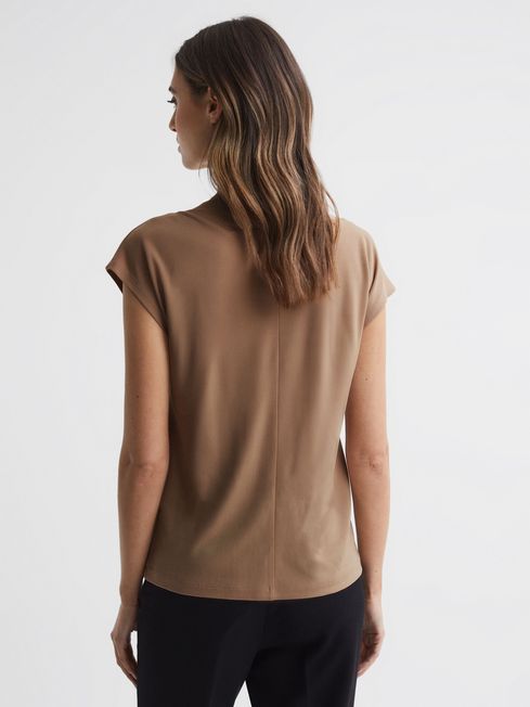 Layered V-Neck T-Shirt in Camel