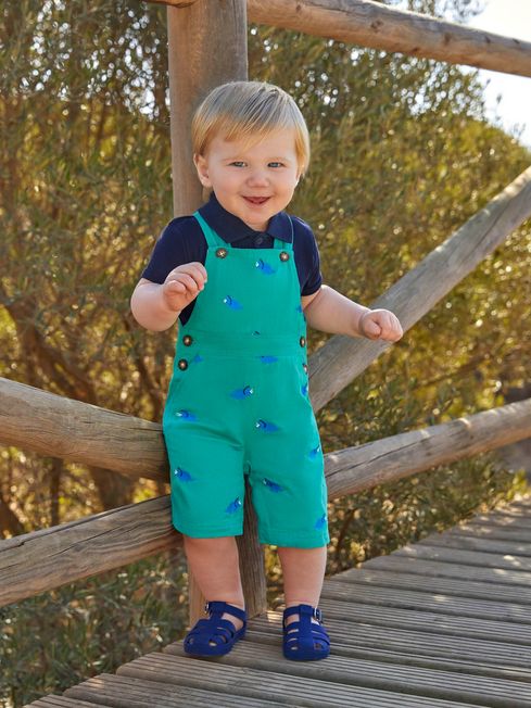 JoJo Maman B b Green Dino Embroidered Short Dungarees
