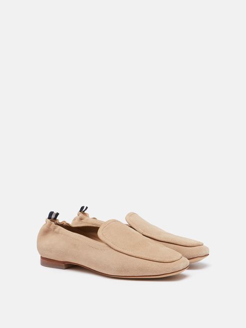 Sloane Narrow Fit Neutral Suede Loafers Joules