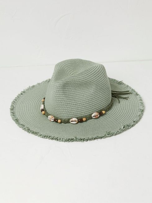 Green Raw Edge Fedora Hat FatFace