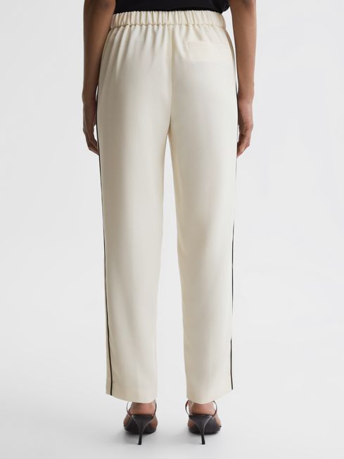 Tapered Fit Side Stripe Trousers in Cream
