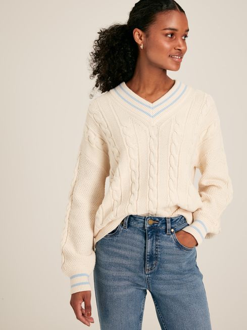 Dibbly Cream Blue Cable Knit Cricket Jumper Joules United Kingdom