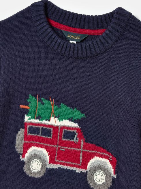 Kids Cracking Navy Blue Intarsia Knitted Festive Jumper Joules