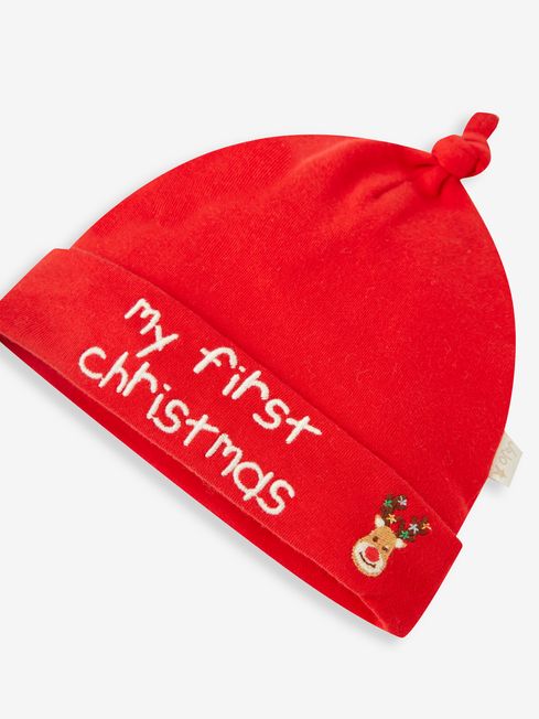 Red My First Christmas Baby Hat