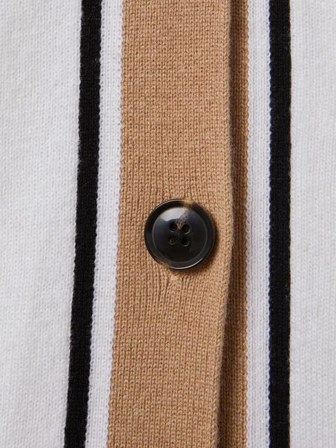 Wool Blend Contrast Trim Cardigan in Ivory/Black